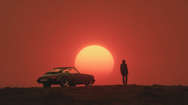 Retro Porsche Silhouette on Alien Planet