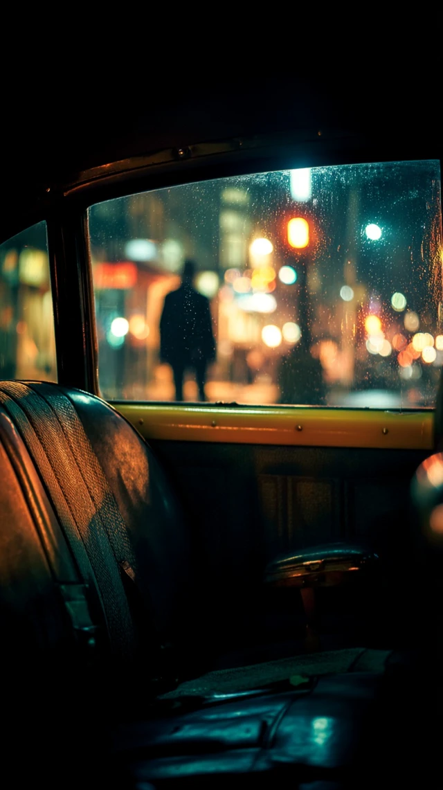 Taxi Ride at Night City Reflections