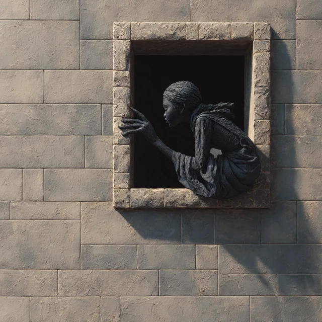 Stone Woman Surreal Window Sculpture