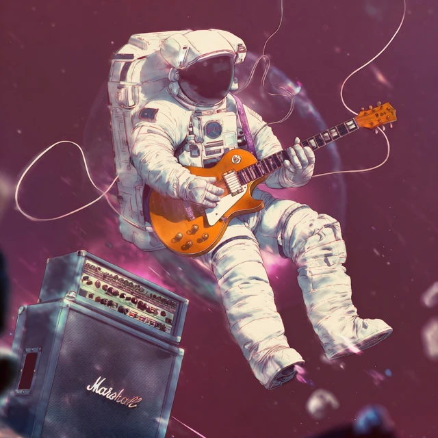 Astronaut Playing Guitar in Space