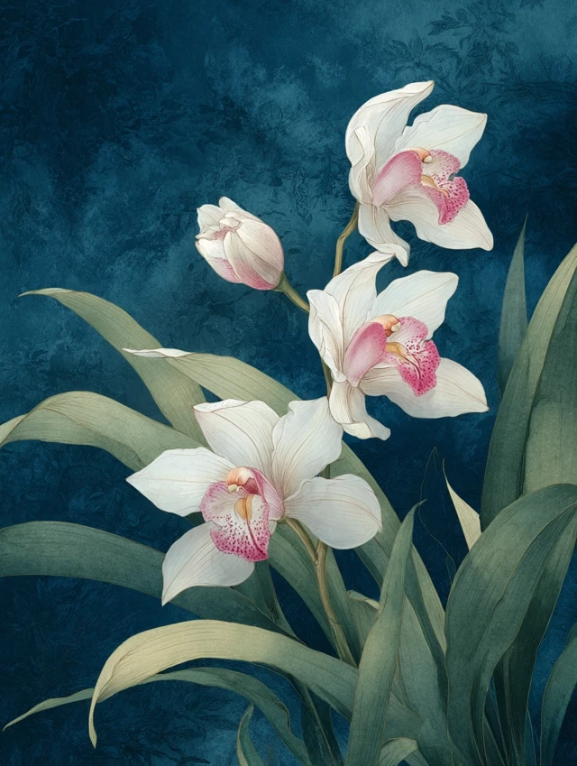 Cymbidium Orchids Traditional Chinese Painting