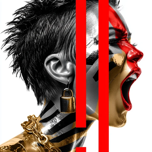 Punk Android Portrait: Metallic, Dramatic, Intense