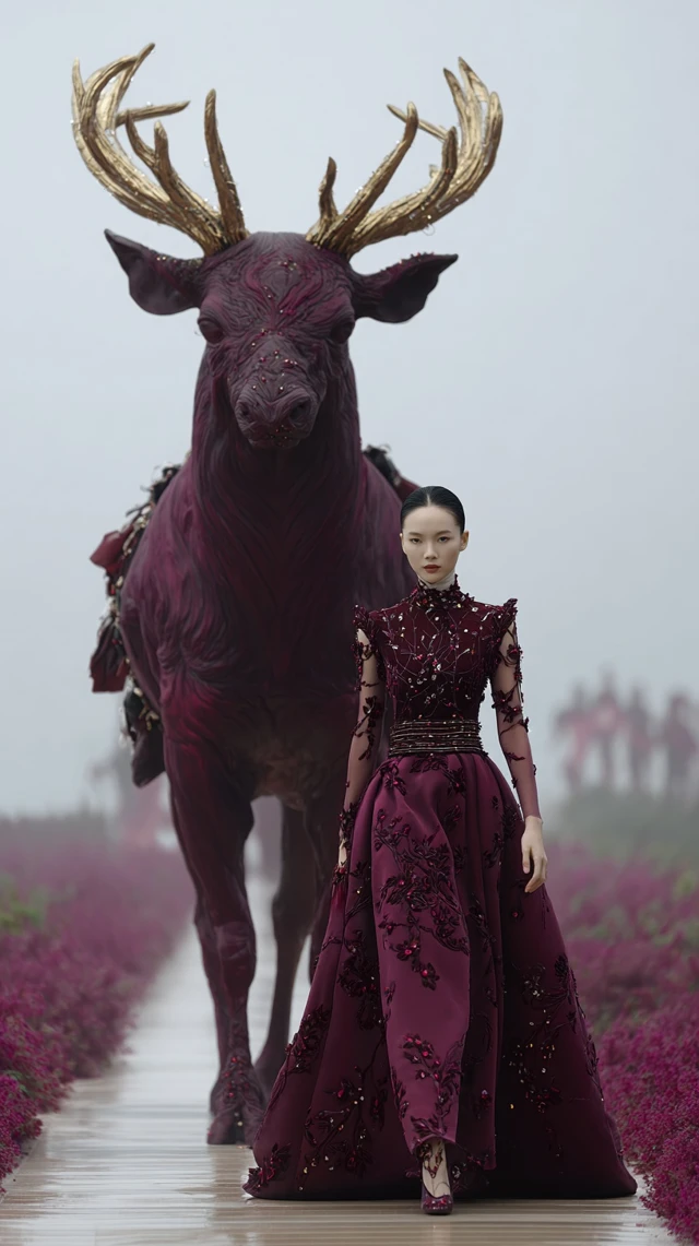 Mythical Runway Model with Stag Fashion Photography