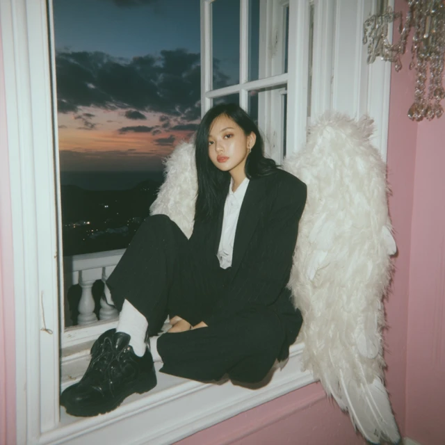 Angel Girl Black Suit Polaroid Photography