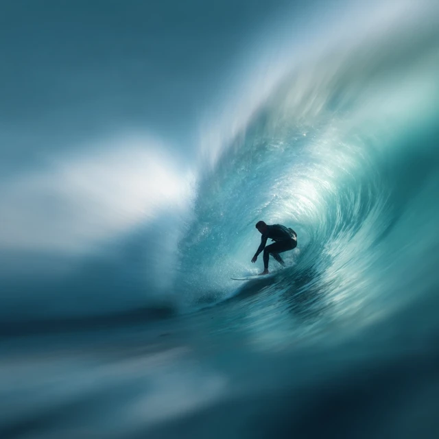 Surfer Riding the Barrel Wave