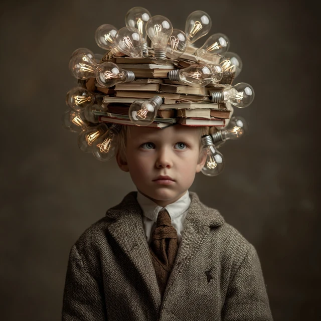 Knowledge and Creativity Boy with Light Bulbs Photo