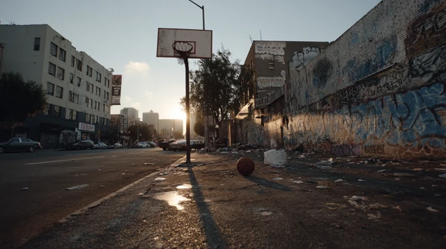 Downtown LA Basketball Sunset Golden Hour