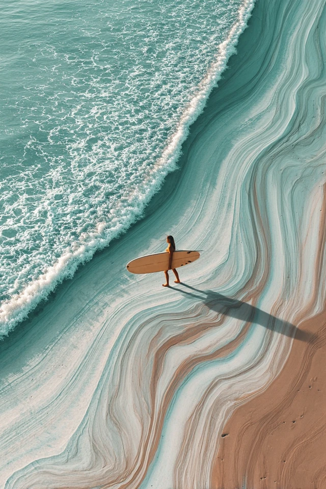 Girl Surfer Walking on Beach with Surfboard