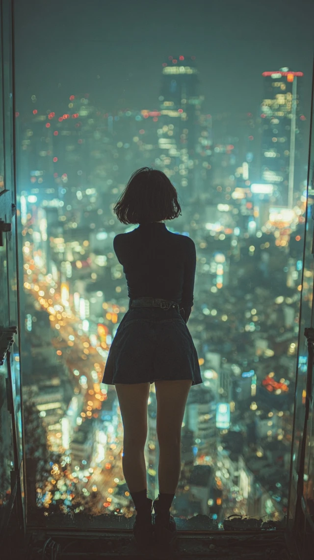 Night City View Woman in Black