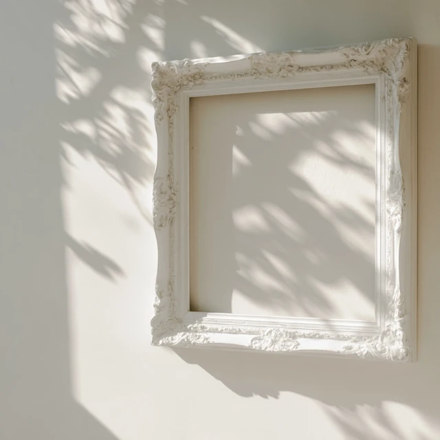 Baroque Picture Frame on Wall with Botanical Shadows