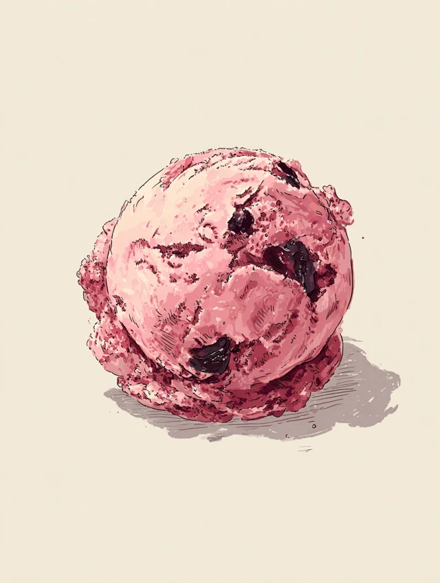 Black Cherry Ice Cream Scoop Illustration