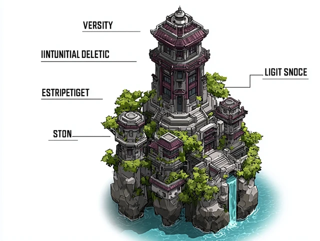 Isometric Mountain City East Asian Architecture