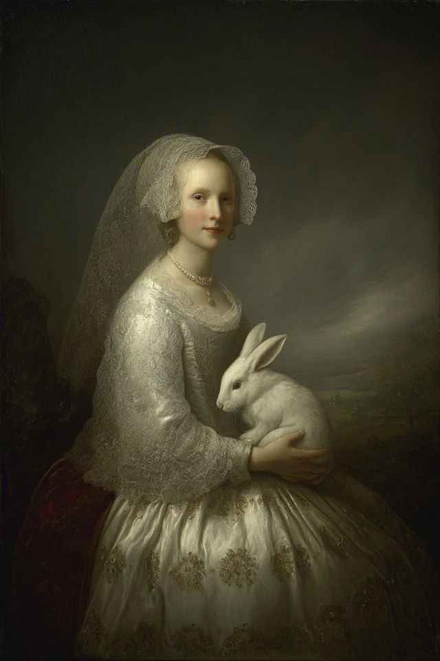 Renaissance Woman with Easter Bunny Portrait