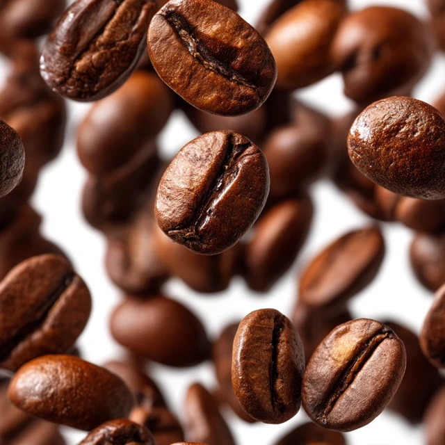 Falling Coffee Beans Isolated on White Background