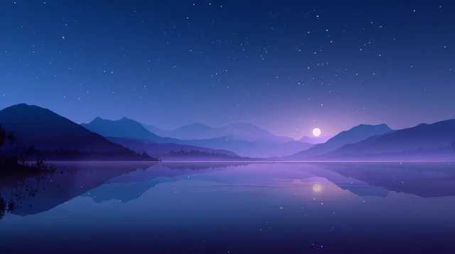 Night Lake Landscape Stars Moonlight Mountain View
