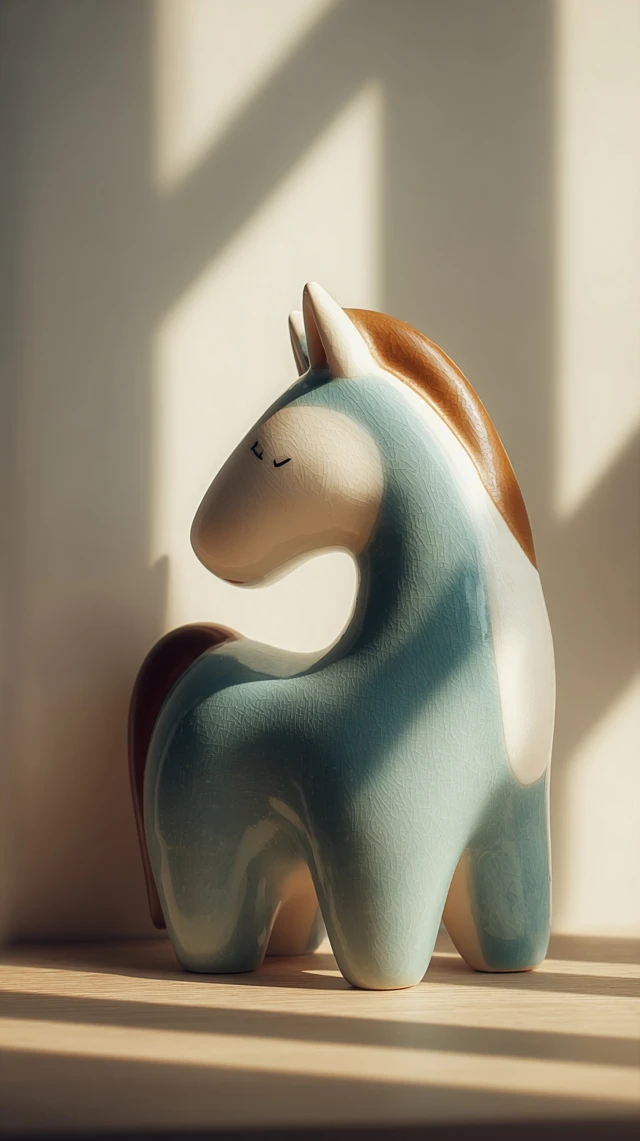 Ceramic Horse Statue Minimalist Cartoon Design