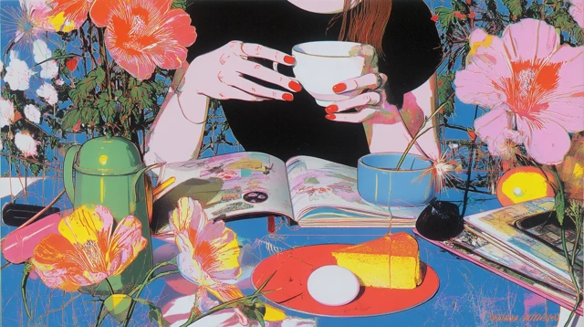 Relaxing Illustration Flowers Tea Time Leisure