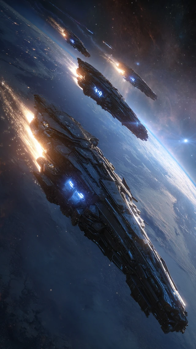 Alien Spaceships Approaching Earth SciFi Art