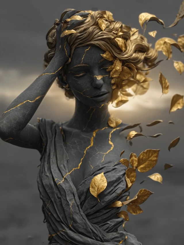 Ancient Greek Statue with Golden Veins Fine Art