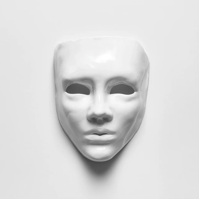 White Plastic Mask on White Background Photorealistic