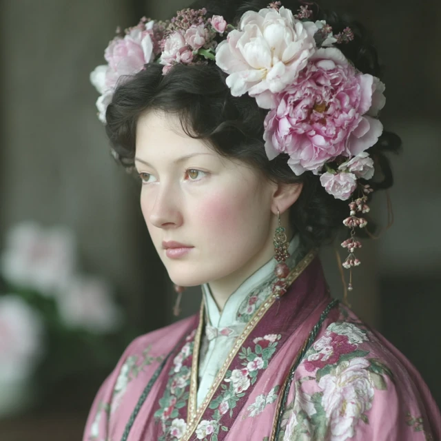 Elegant Woman in Pink Floral Dress Artistic Portrait