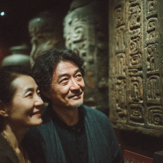 Chinese Couple at Sanxingdui Museum Exploring History
