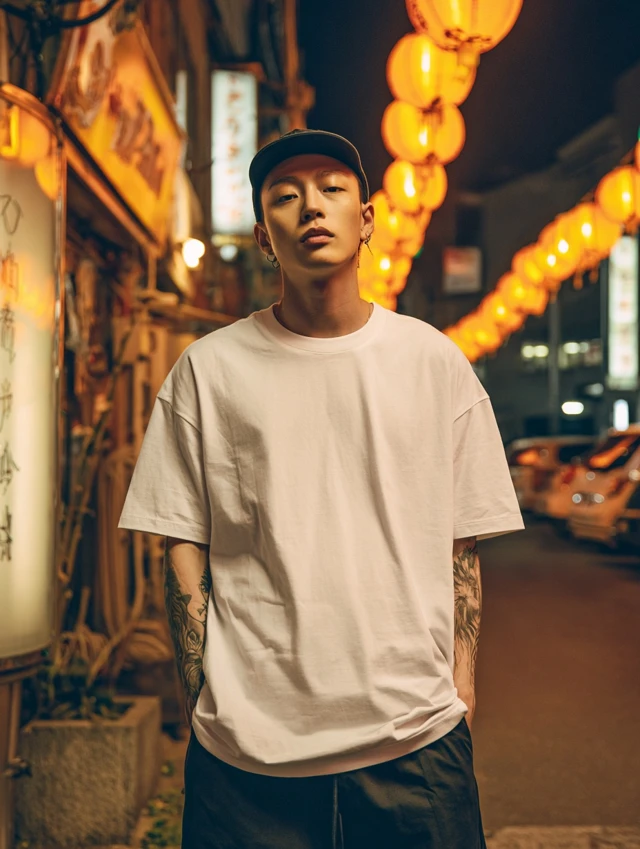 Asian Man in White TShirt Urban Street Photography