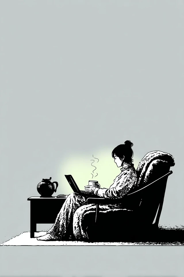 Woman with Laptop Minimalist Illustration