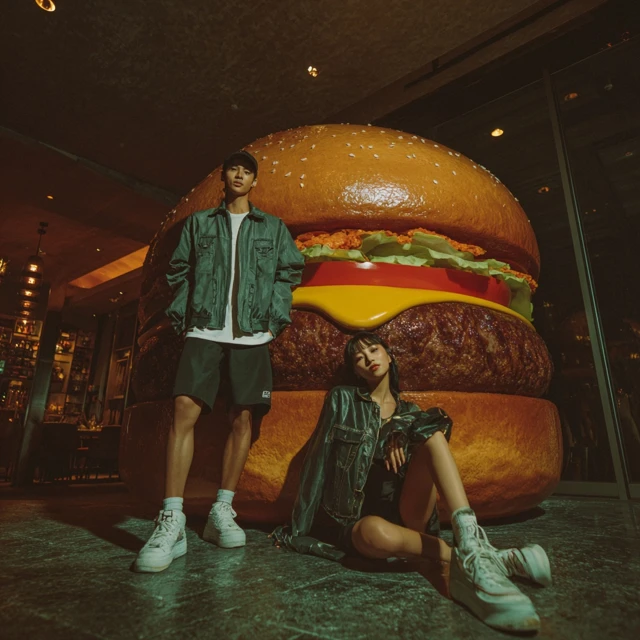 Giant Burger Photo Food Court Ultra Realistic