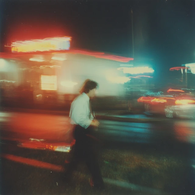1990s Night Photography Man Walking with Motion Blur