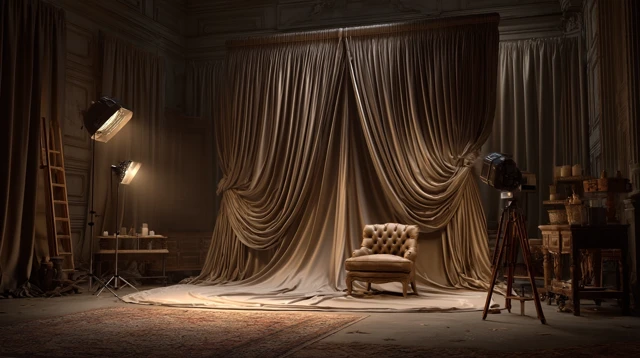 Elegant Photographic Studio with Drapes and Lighting
