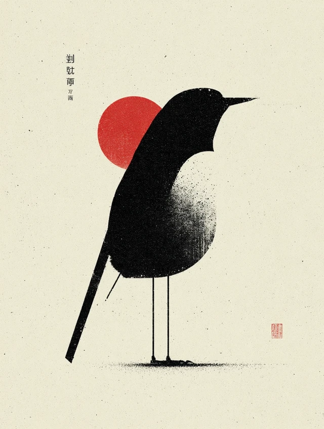 Magpie Typography Art: Minimalist Chinese Inspired Design