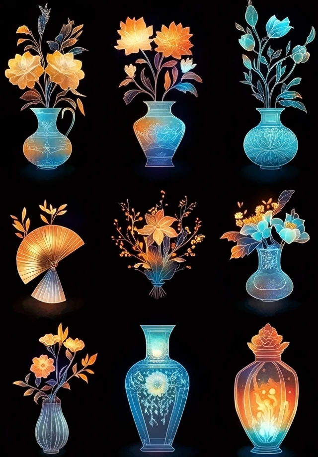 Glowing Floral Clip Art Fantasy Illustrations