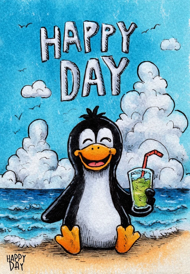 Happy Penguin Beach Day Illustration