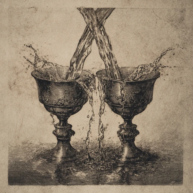 Goblets Pouring Etching Style Art