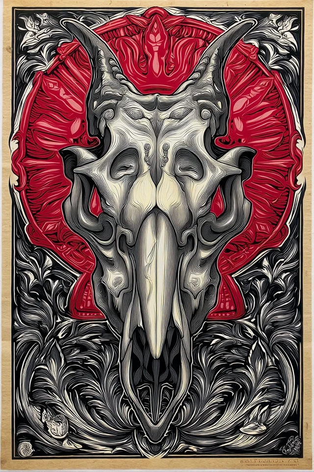 Dragon Skull Propaganda Poster Art Nouveau Style