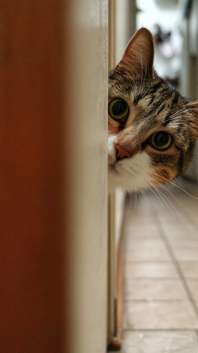 Curious Cat Peeking Down the Hall