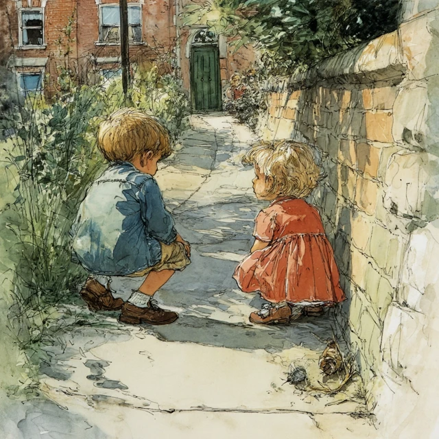 Children Playing Watercolor Painting Illustration