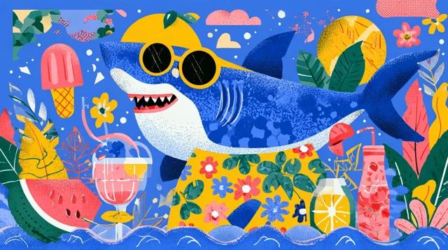 Shark on Vacation Summer Beach Design Illustration