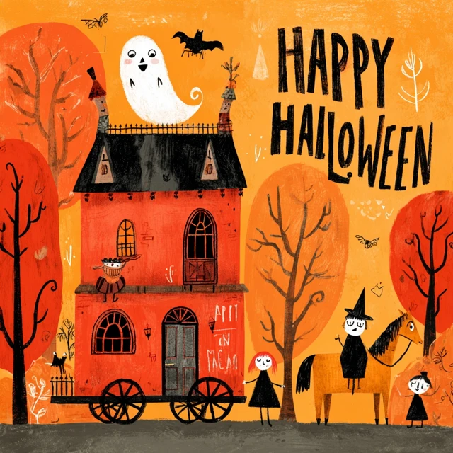 Whimsical Halloween Illustration Hand Drawn Style
