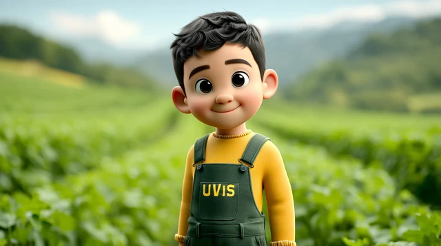 Cheerful Uzbek Farmer in Cartoon Style