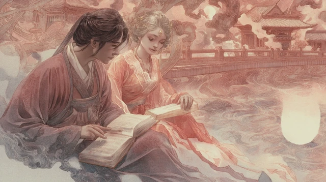 Song Dynasty Lovers Reading Poetry in Jiangnan