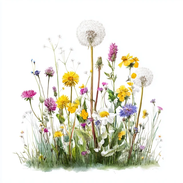 Realistic Dandelion Flowers on White Background