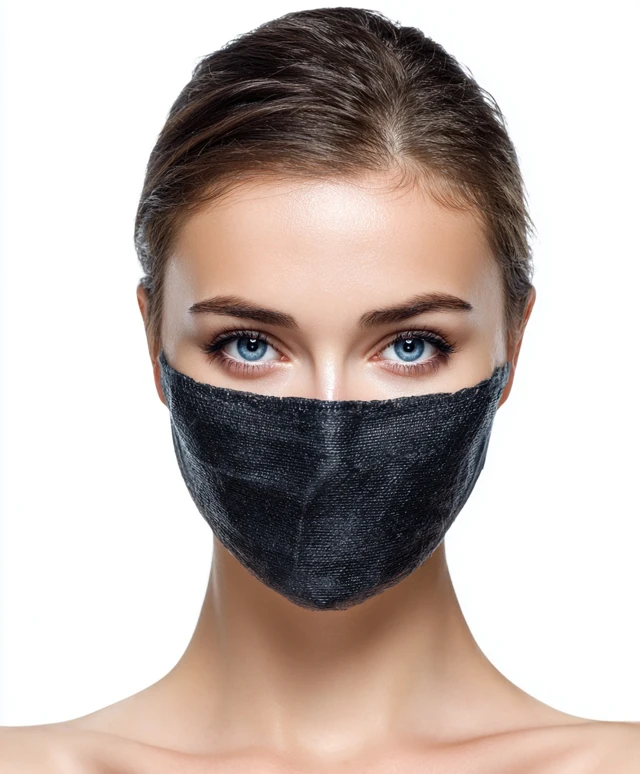 Female face with facial mask on white background
