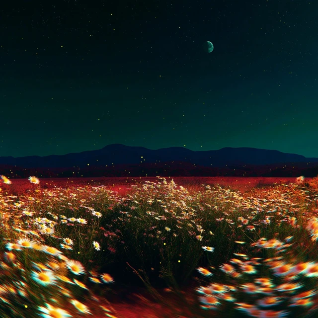 Nighttime Daisy Field Dreamlike Landscape