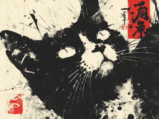 Cute Neko Cat Sumie Painting