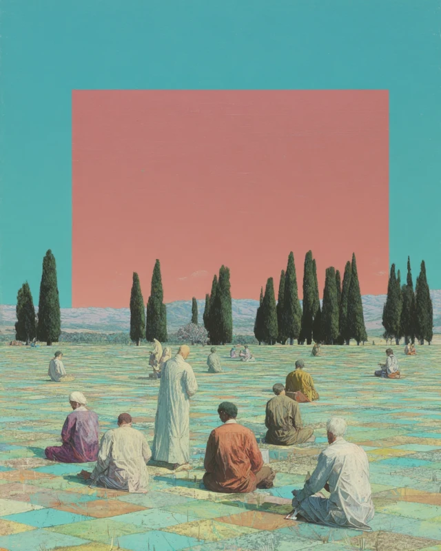 Mystical Landscape Reflecting Figures