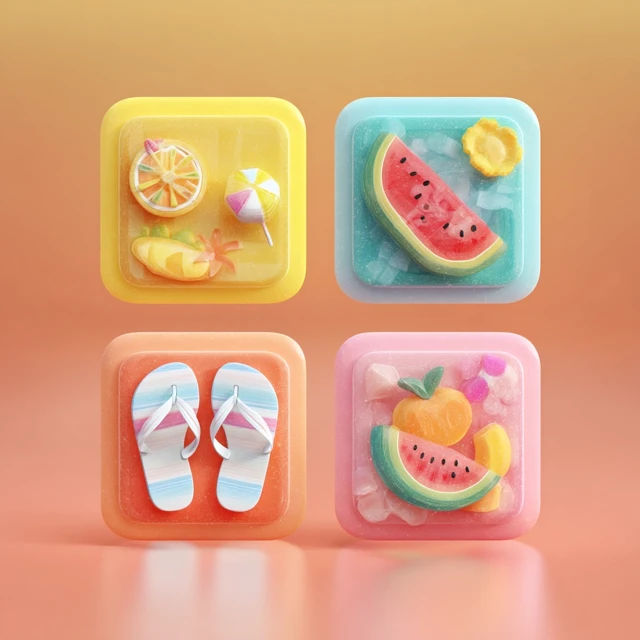 3D Summer Icons Set Vibrant and Refreshing