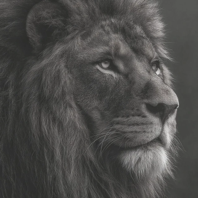 Majestic Lion Portrait Black and White