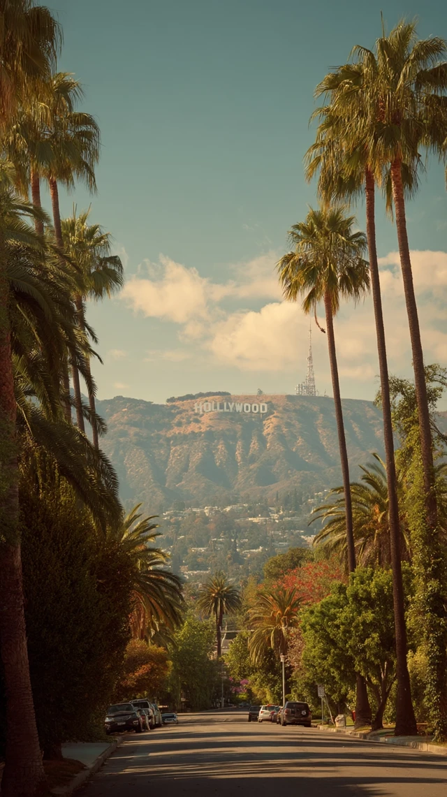 Hollywood Street Scene Palm Trees and Soft Daylight